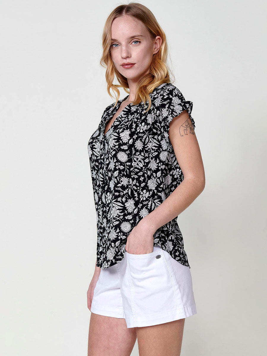 Blusa Mujer Manga Corta Estampado Floral Cuello Mao – Koroshi 2512BL35