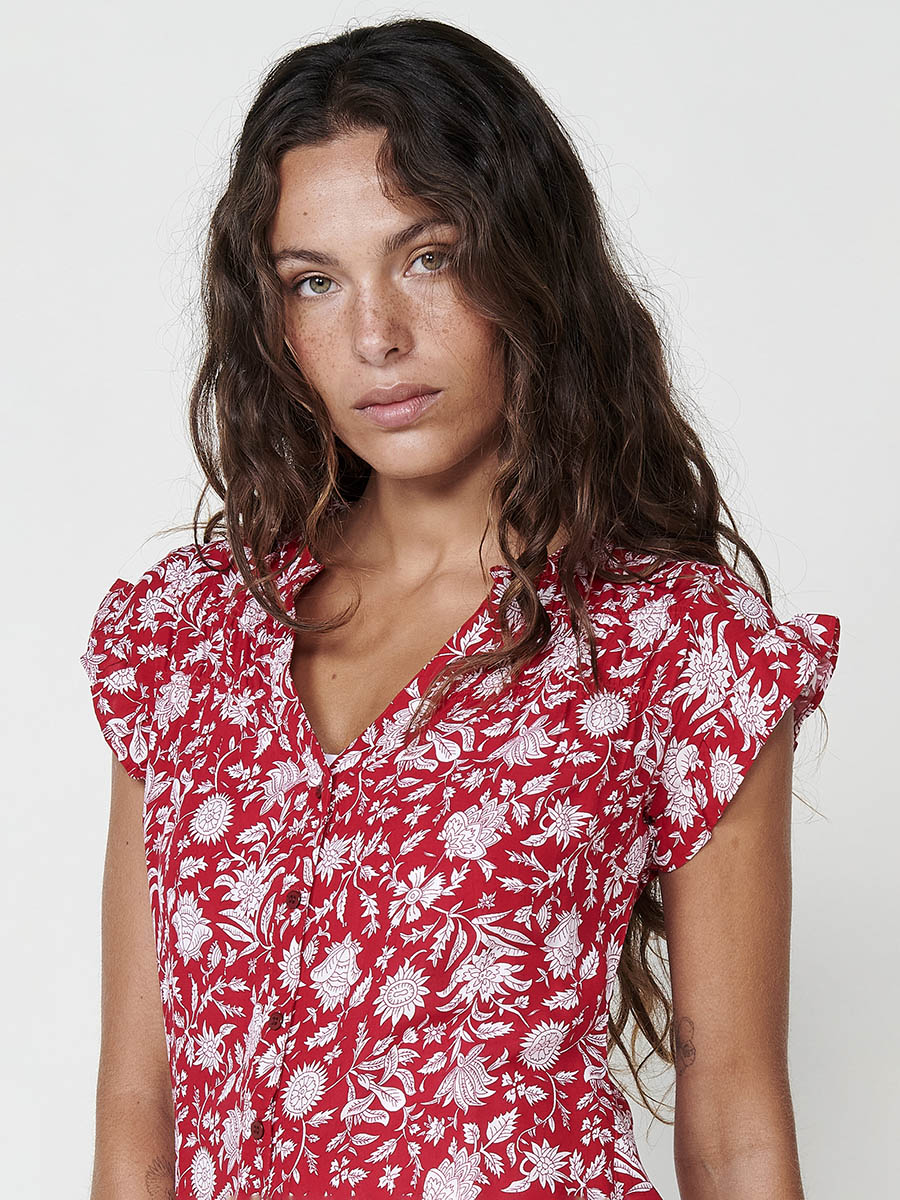 Blusa Mujer Manga Corta Estampado Floral Cuello Mao – Koroshi 2512BL35