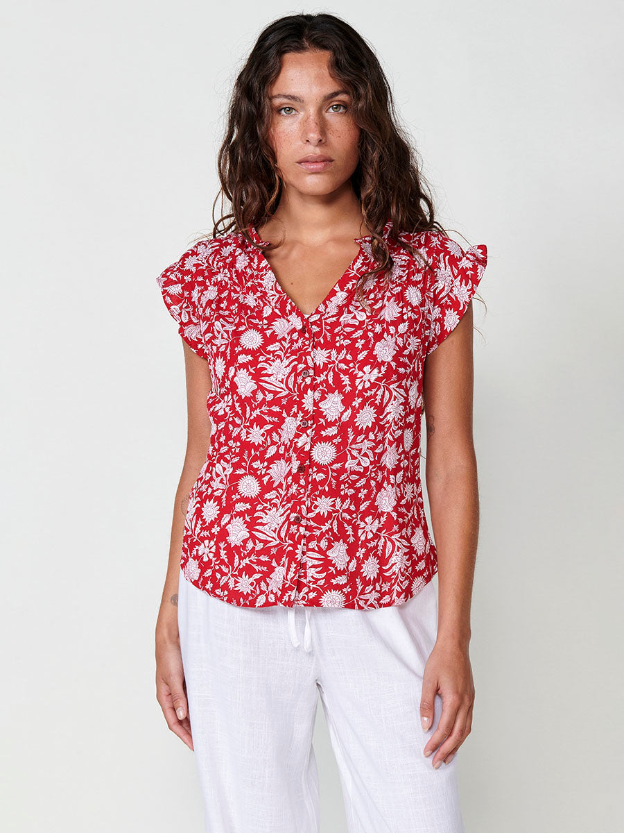 Blusa Mujer Manga Corta Estampado Floral Cuello Mao – Koroshi 2512BL35