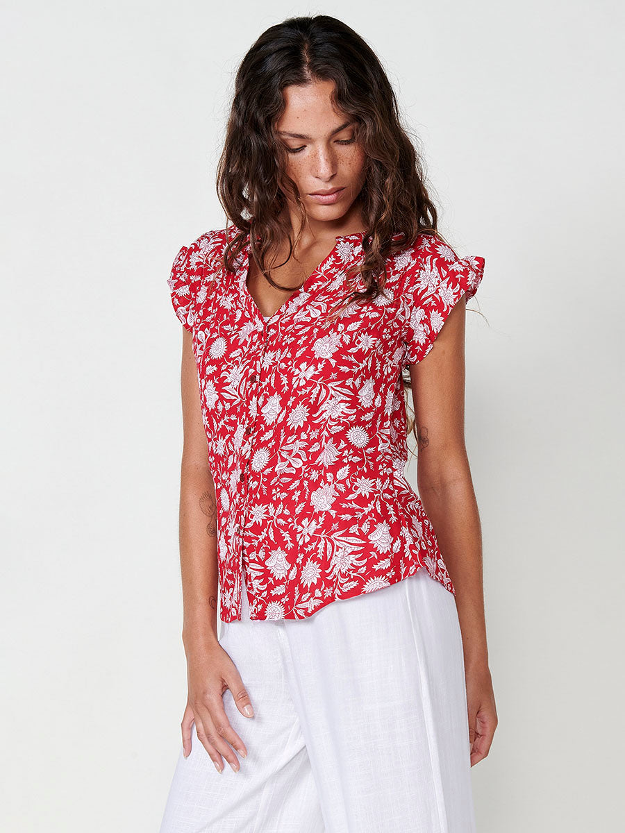 Blusa Mujer Manga Corta Estampado Floral Cuello Mao – Koroshi 2512BL35