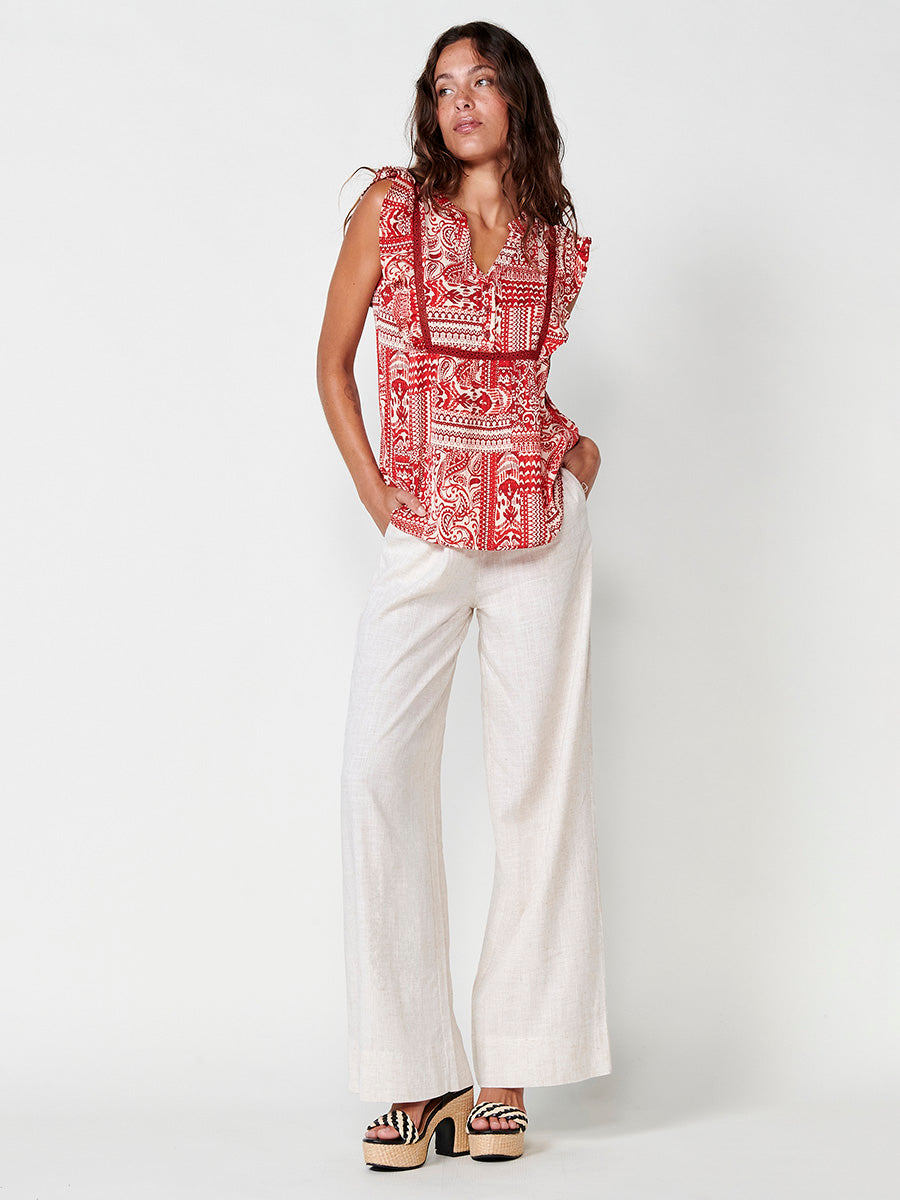 Blusa Mujer Manga Volante Estampado Paisley – Koroshi Rojo