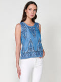Blusa Mujer Efecto Denim Bordado Étnico – Koroshi Azul Medio