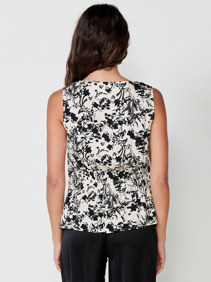 Blusa Mujer Sin Mangas Estampado Floral Escote Pico – Koroshi Blanca