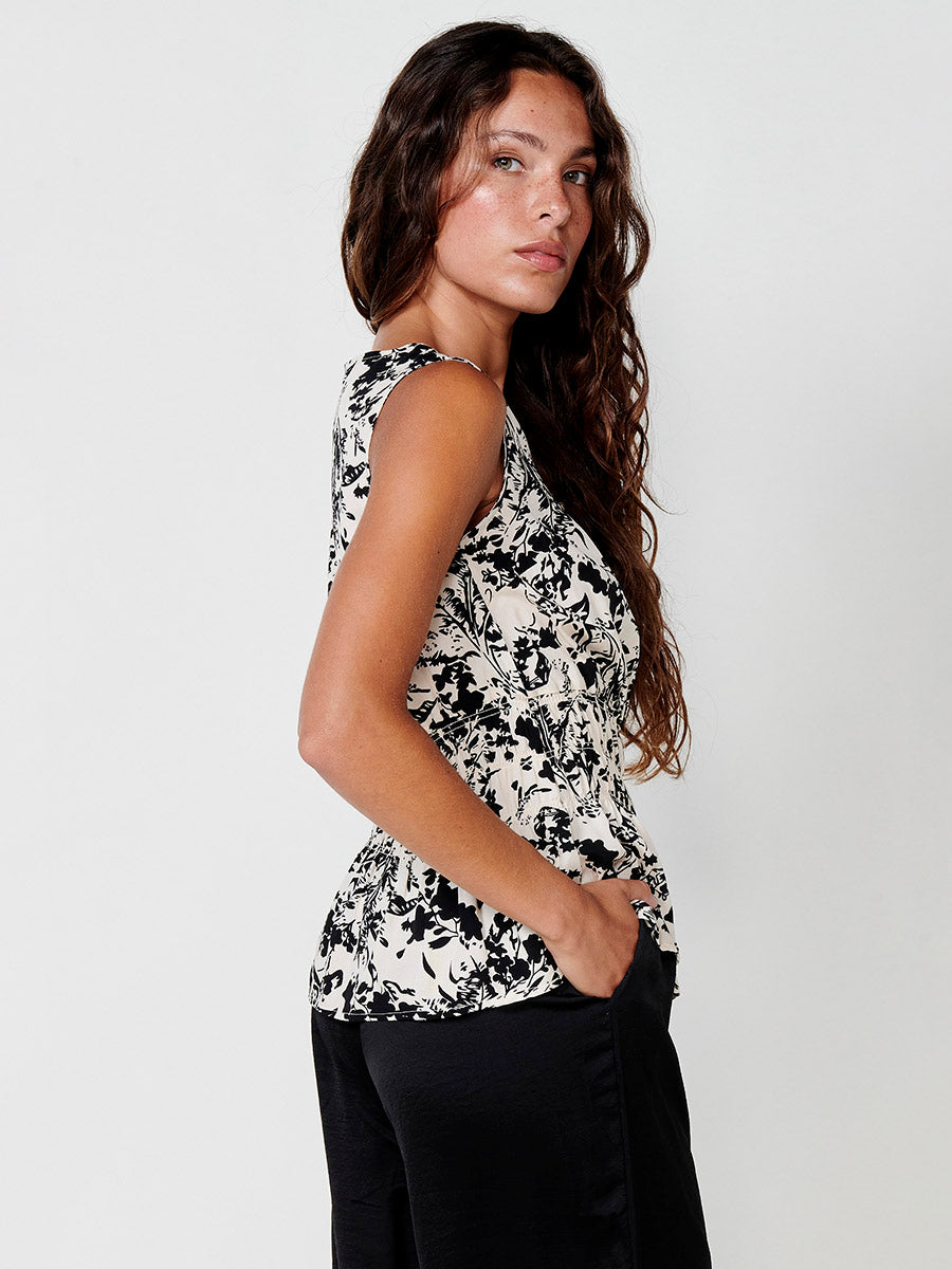 Blusa Mujer Sin Mangas Estampado Floral Escote Pico – Koroshi Blanca