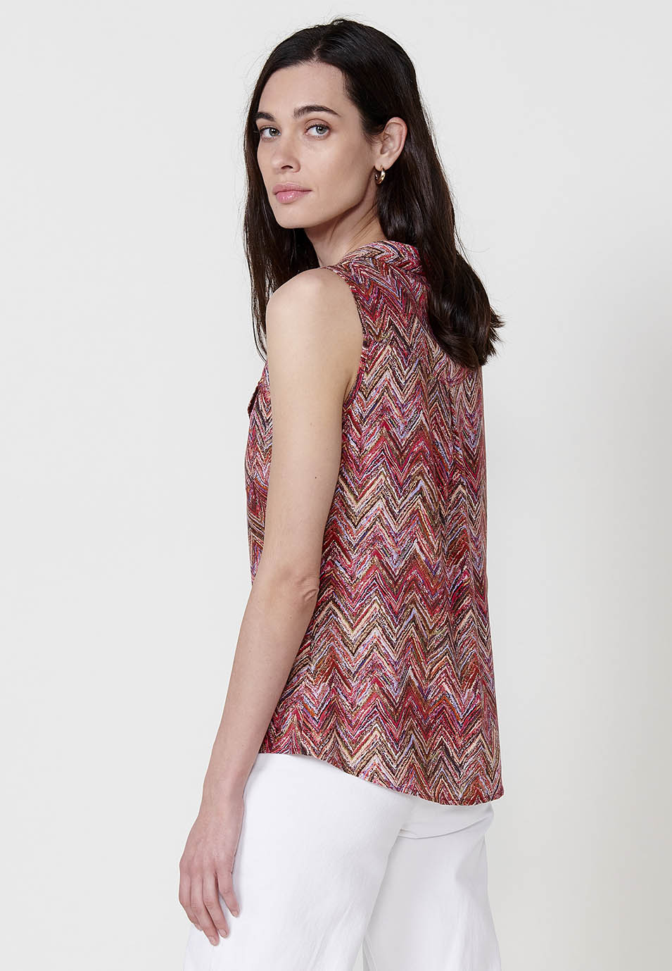Blusa Mujer Sin Mangas Cuello Camisero Estampado Cachemir – Koroshi 2512BL78