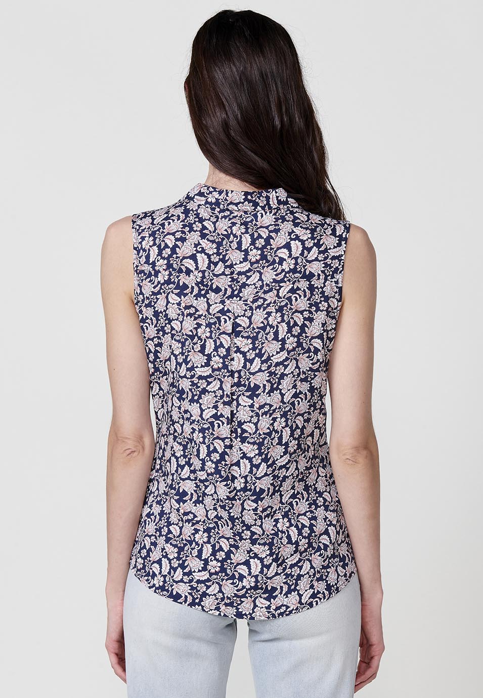 Blusa Mujer Sin Mangas Cuello Camisero Estampado Cachemir – Koroshi 2512BL78