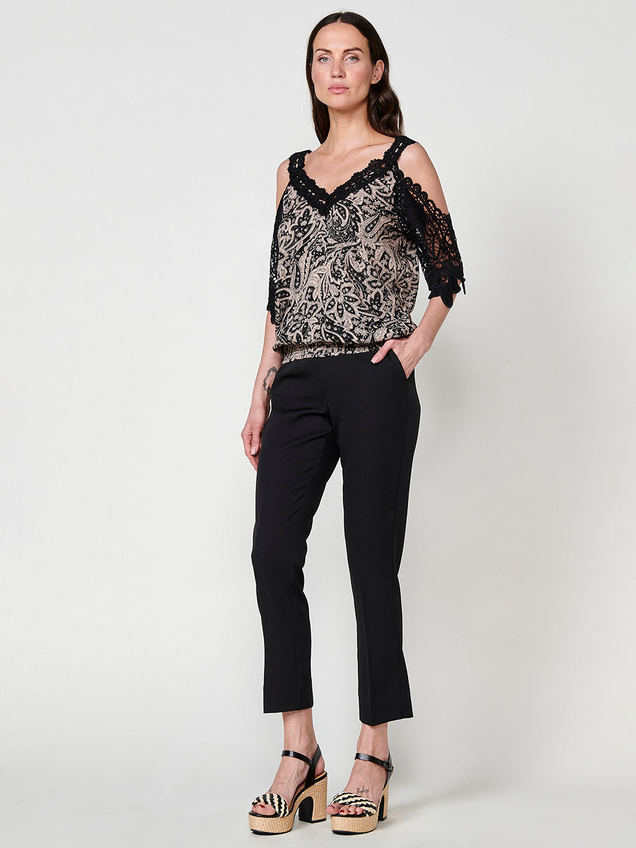 Blusa Mujer Hombros Descubiertos Estampado Cachemir – Koroshi Negra
