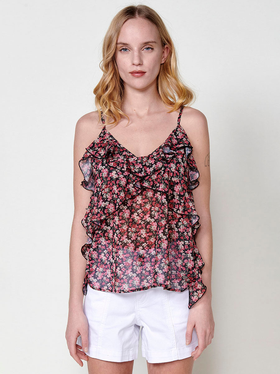 Blusa Mujer Semitransparente Tirantes con Volante – Koroshi 2512BL87