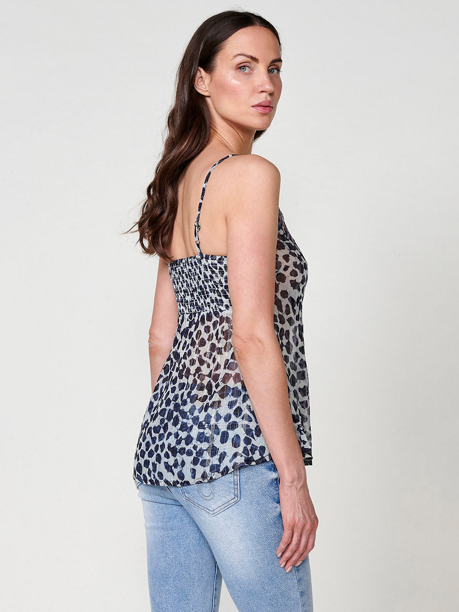 Blusa Mujer Semitransparente Estampado Animal – Koroshi Azul Marino