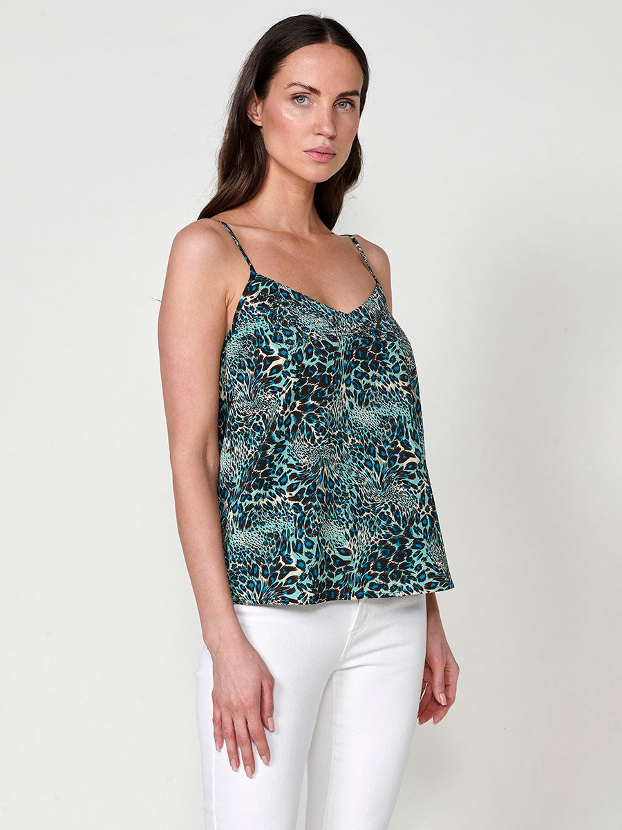 Blusa Mujer Tirantes Estampado Animal – Koroshi Turquesa