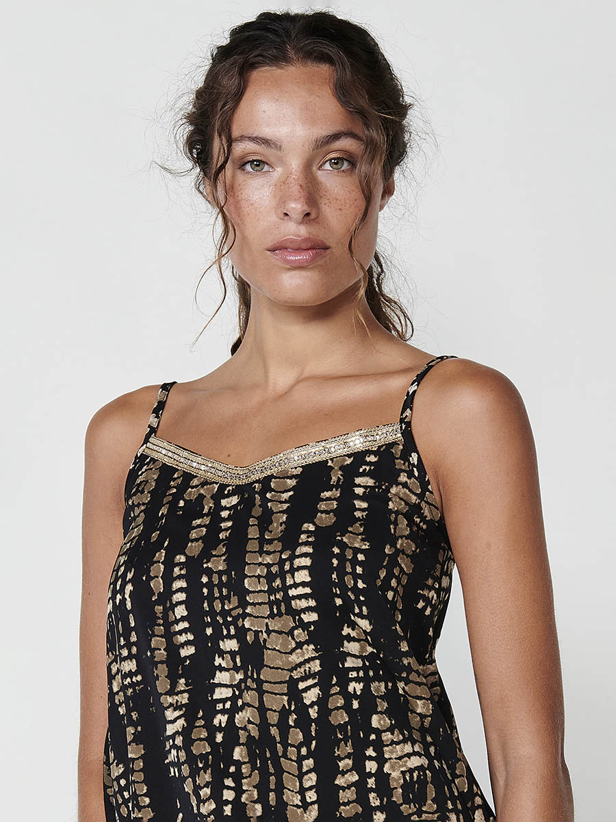 Blusa Mujer Tirantes Estampado Tie Dye – Koroshi Negra