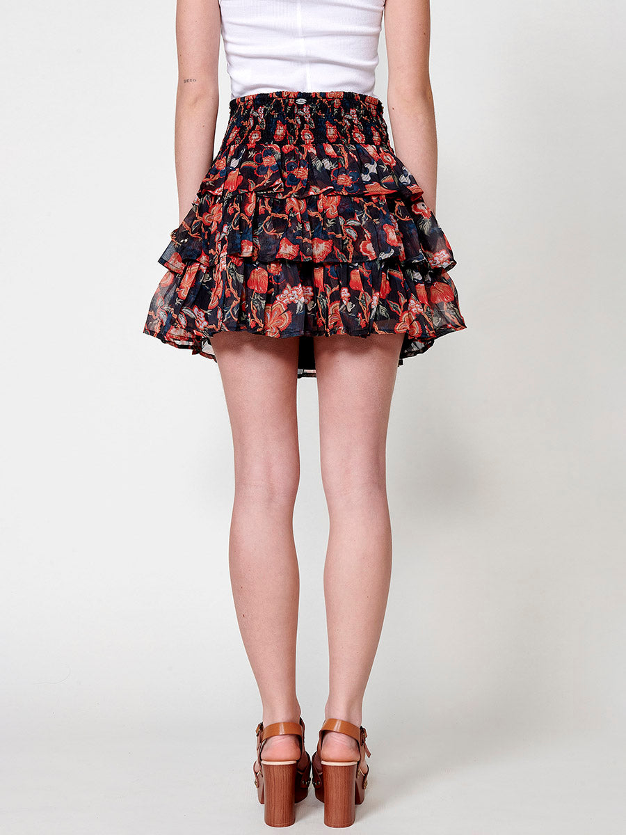 Falda corta Mujer de volantes con estampado floral y lentejuelas – Koroshi multicolor
