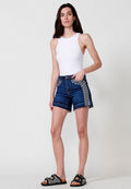 Short vaquero Mujer denim push up con cenefa bordada – Koroshi azul oscuro