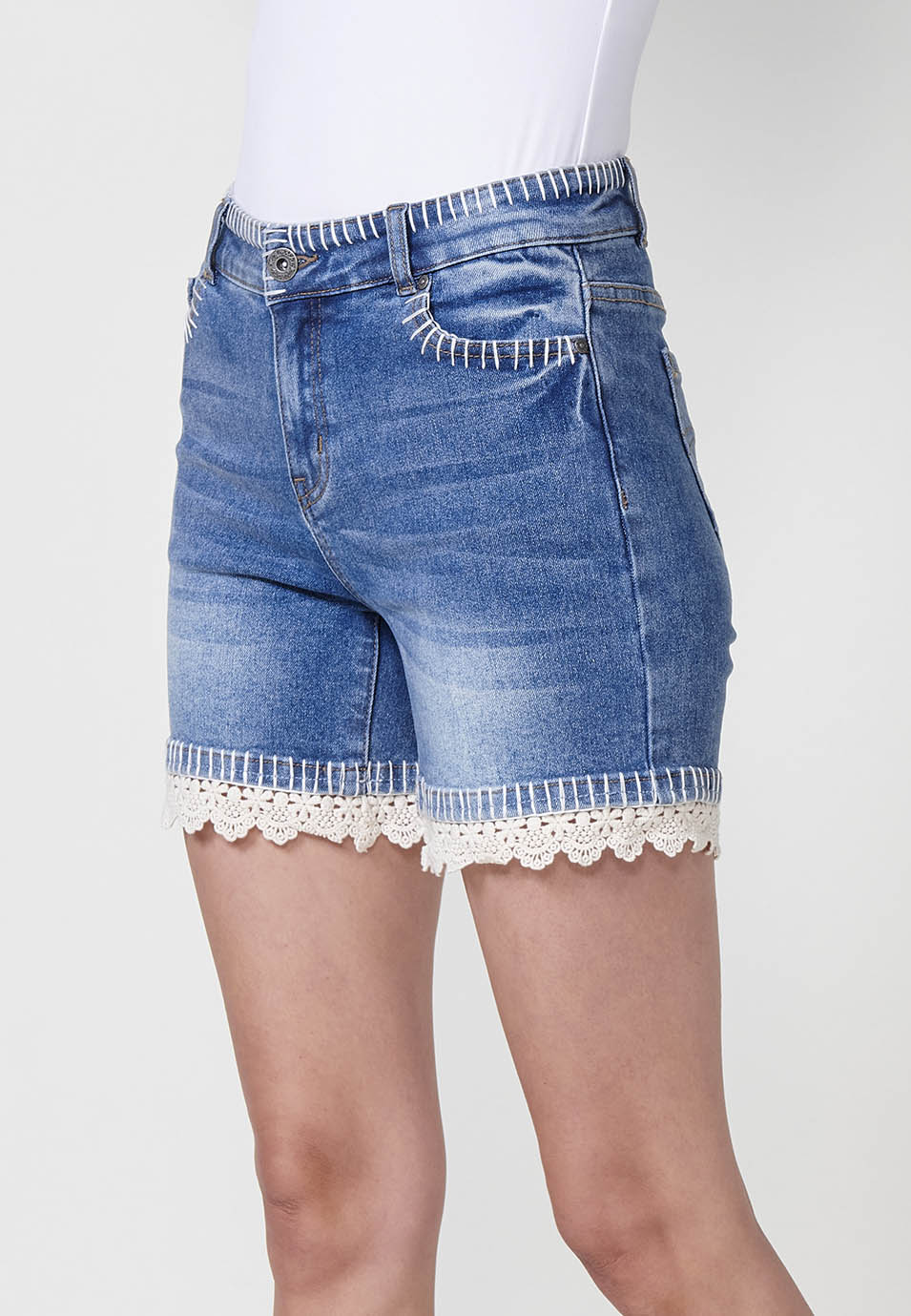 Short vaquero Mujer denim con pespuntes a mano – Koroshi azul
