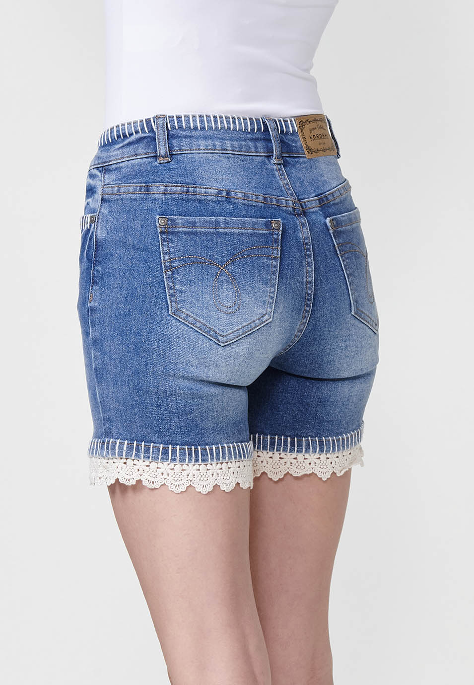 Short vaquero Mujer denim con pespuntes a mano – Koroshi azul