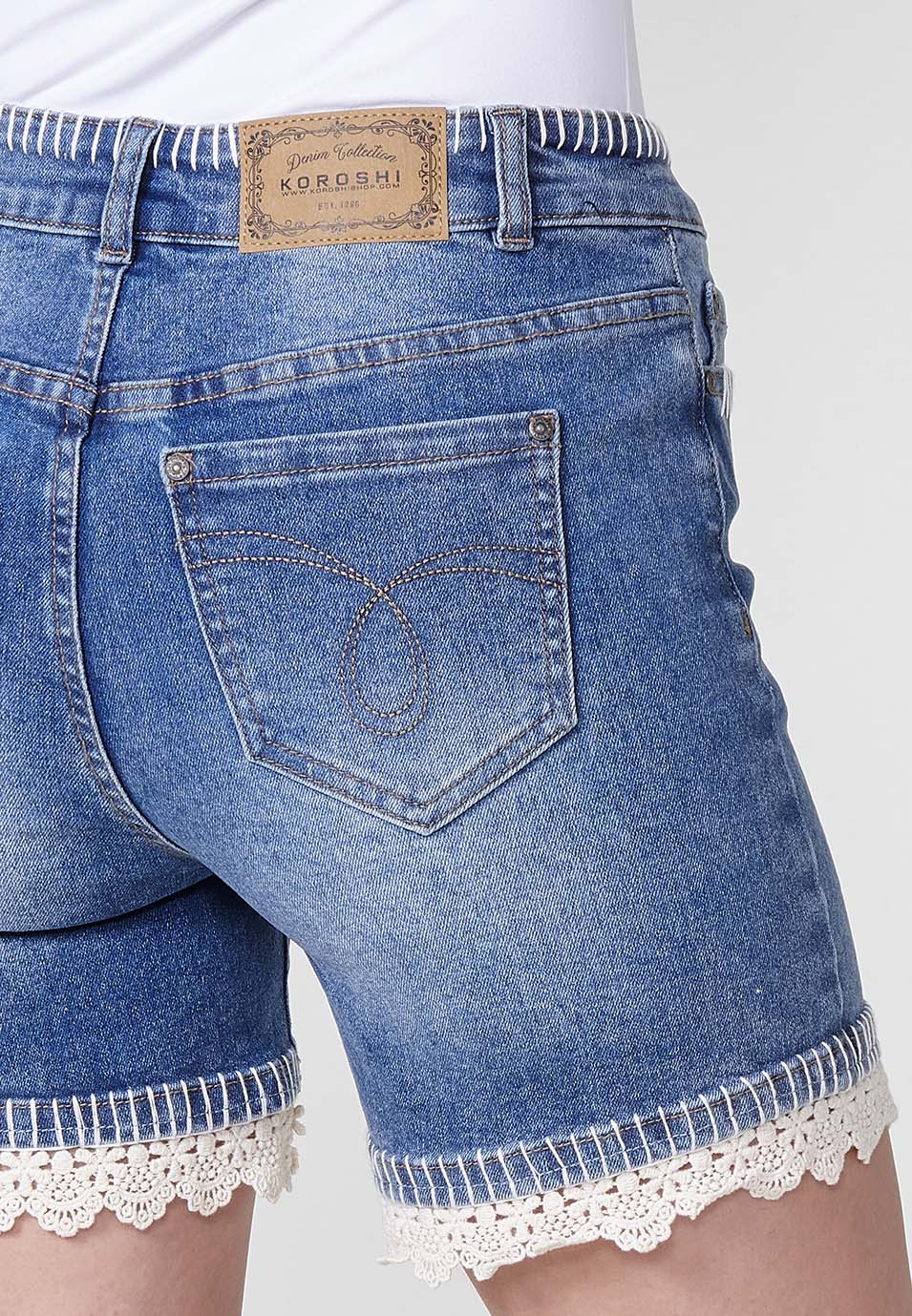 Short vaquero Mujer denim con pespuntes a mano – Koroshi azul