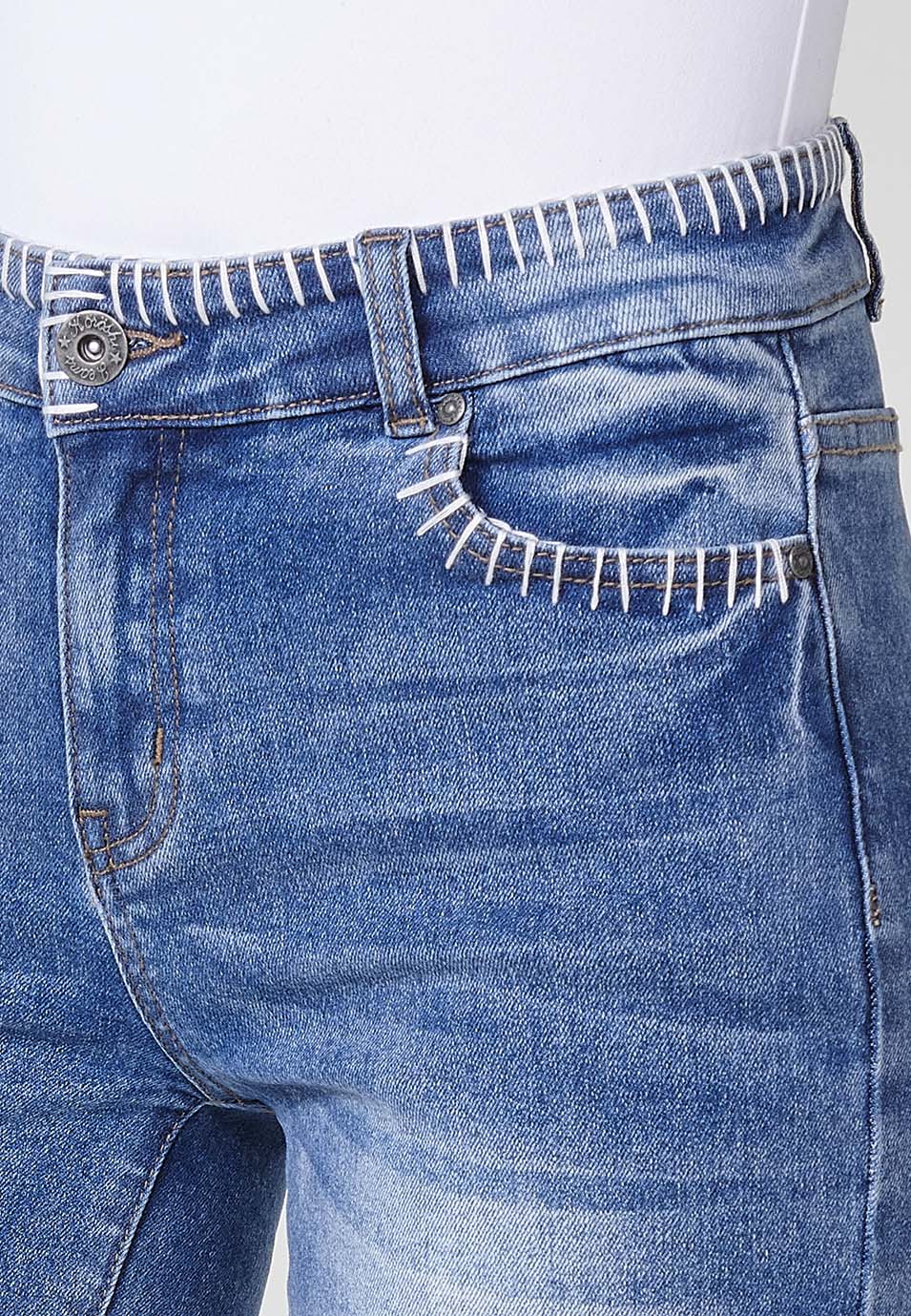 Short vaquero Mujer denim con pespuntes a mano – Koroshi azul