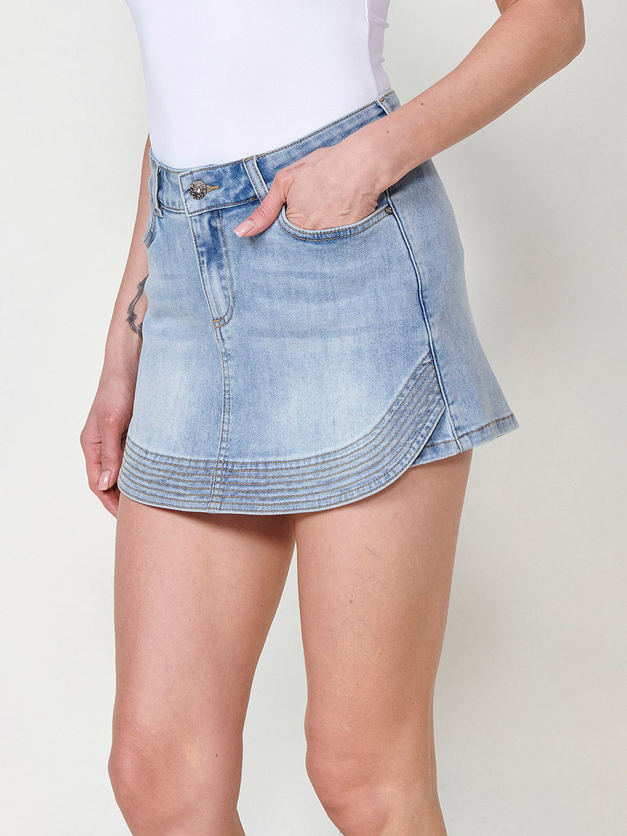 Falda pantalón Mujer vaquera con pespuntes – Koroshi azul claro