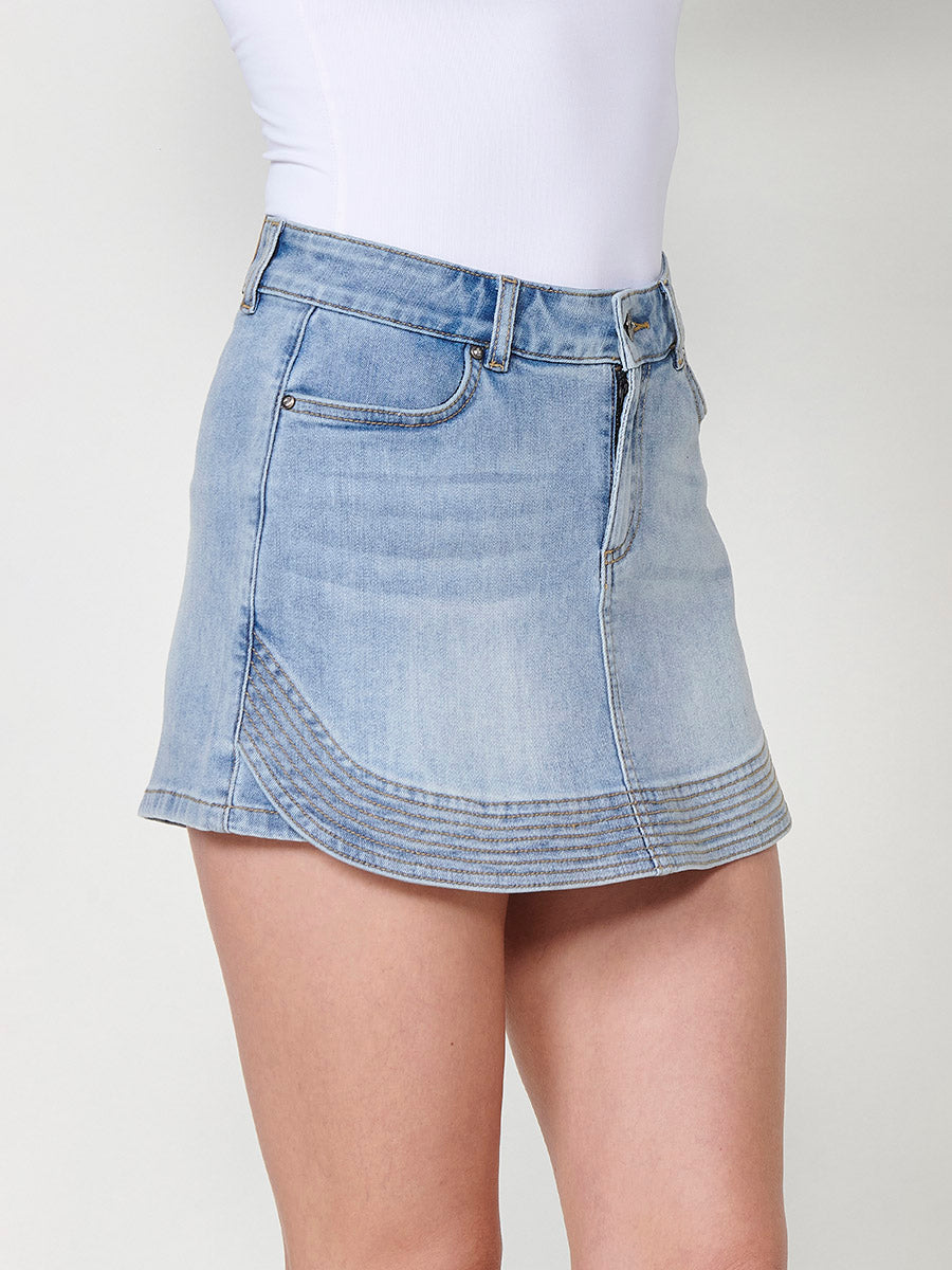 Falda pantalón Mujer vaquera con pespuntes – Koroshi azul claro