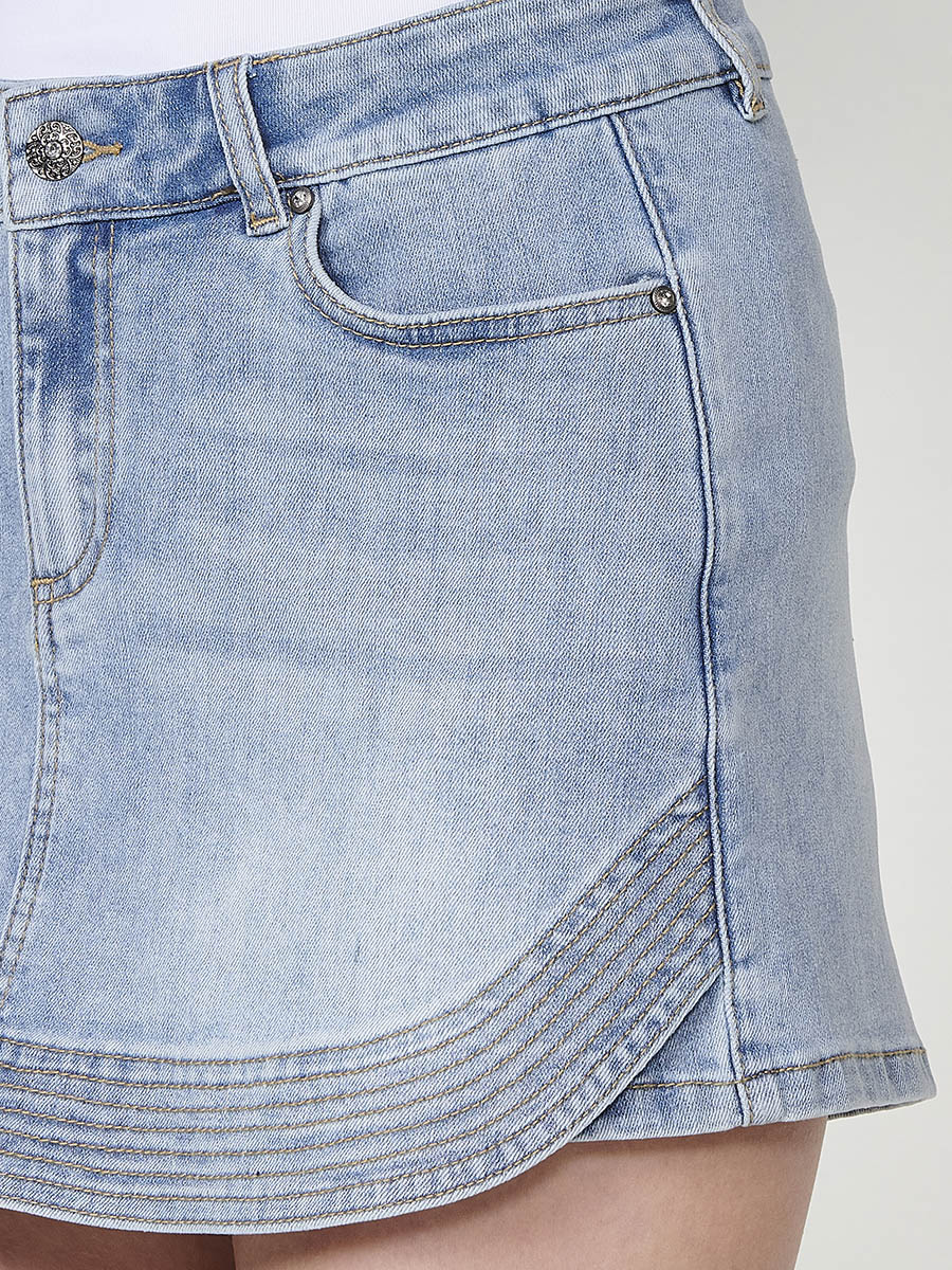 Falda pantalón Mujer vaquera con pespuntes – Koroshi azul claro