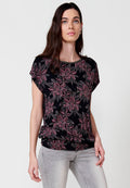 Camiseta Mujer de viscosa con estampado floral y pedrería – Koroshi negra