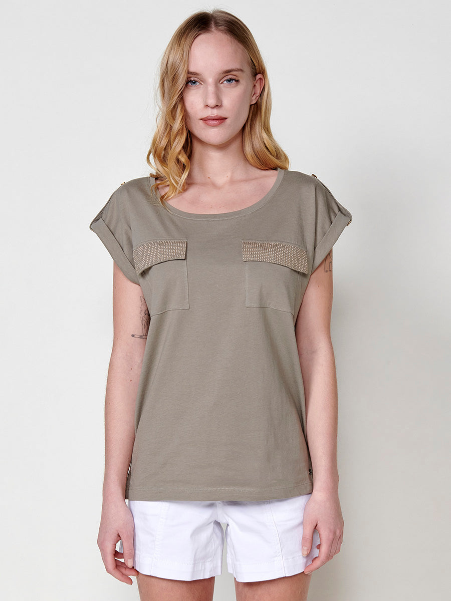 Camiseta Mujer Manga Corta Algodón Bolsillo Frontal – Koroshi 2512TP16