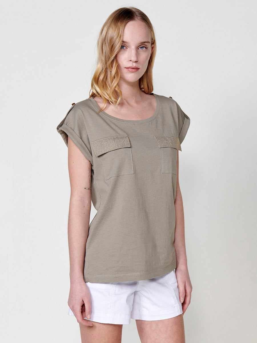 Camiseta Mujer Manga Corta Algodón Bolsillo Frontal – Koroshi 2512TP16