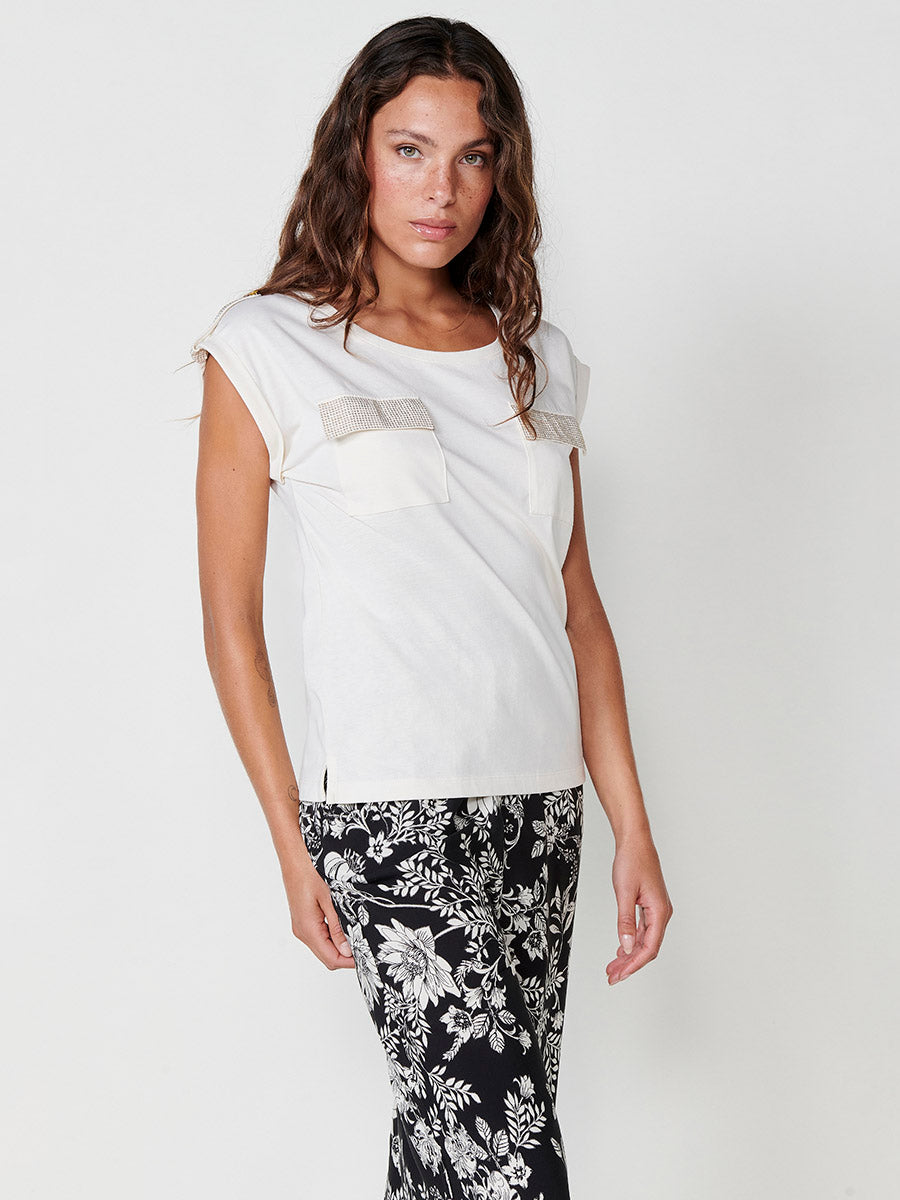 Camiseta Mujer Manga Corta Algodón Bolsillo Frontal – Koroshi 2512TP16