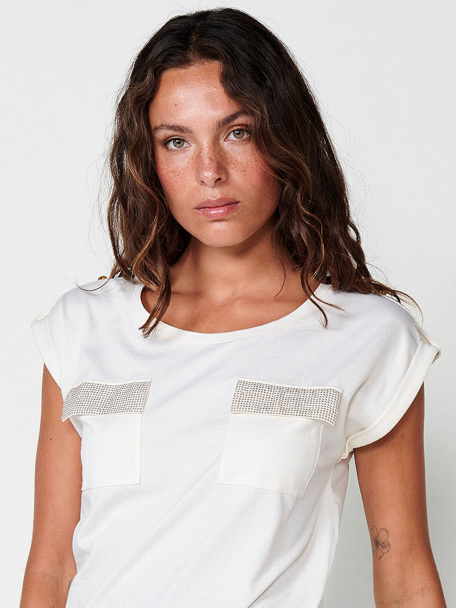 Camiseta Mujer Manga Corta Algodón Bolsillo Frontal – Koroshi 2512TP16