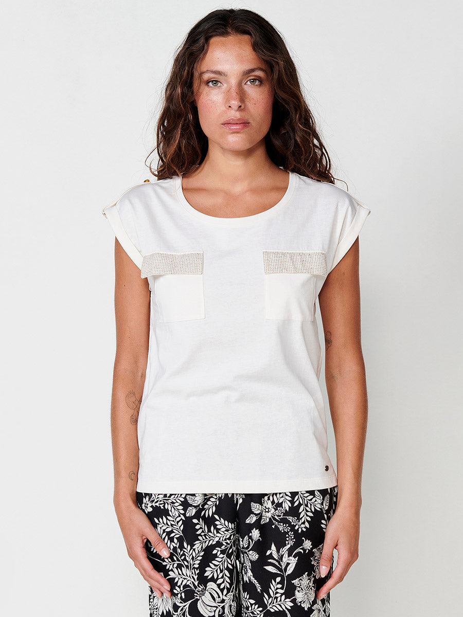 Camiseta Mujer Manga Corta Algodón Bolsillo Frontal – Koroshi 2512TP16