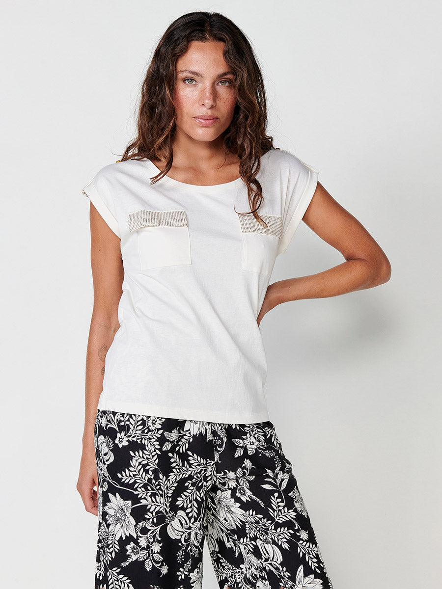 Camiseta Mujer Manga Corta Algodón Bolsillo Frontal – Koroshi 2512TP16