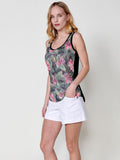 Top Mujer sin mangas de tul con estampado floral y lentejuelas – Koroshi negro