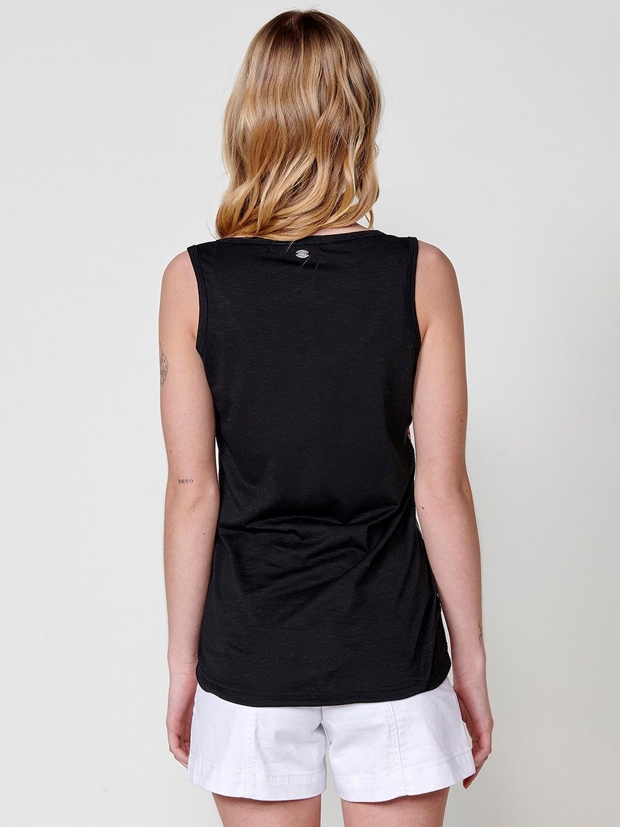 Top Mujer sin mangas de tul con estampado floral y lentejuelas – Koroshi negro