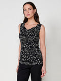 Top Mujer sin mangas de cuello drapeado con estampado floral – Koroshi negro