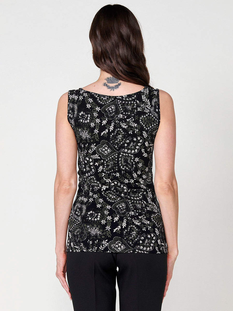Top Mujer sin mangas de cuello drapeado con estampado floral – Koroshi negro