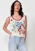 Top Mujer de tirantes de punto con detalle floral – Koroshi crudo