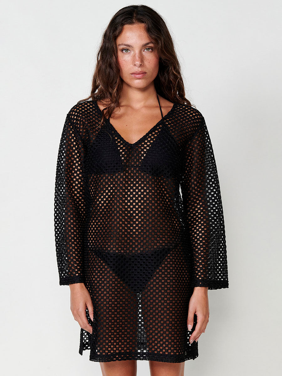 Vestido Mujer playero de crochet calado – Koroshi negro