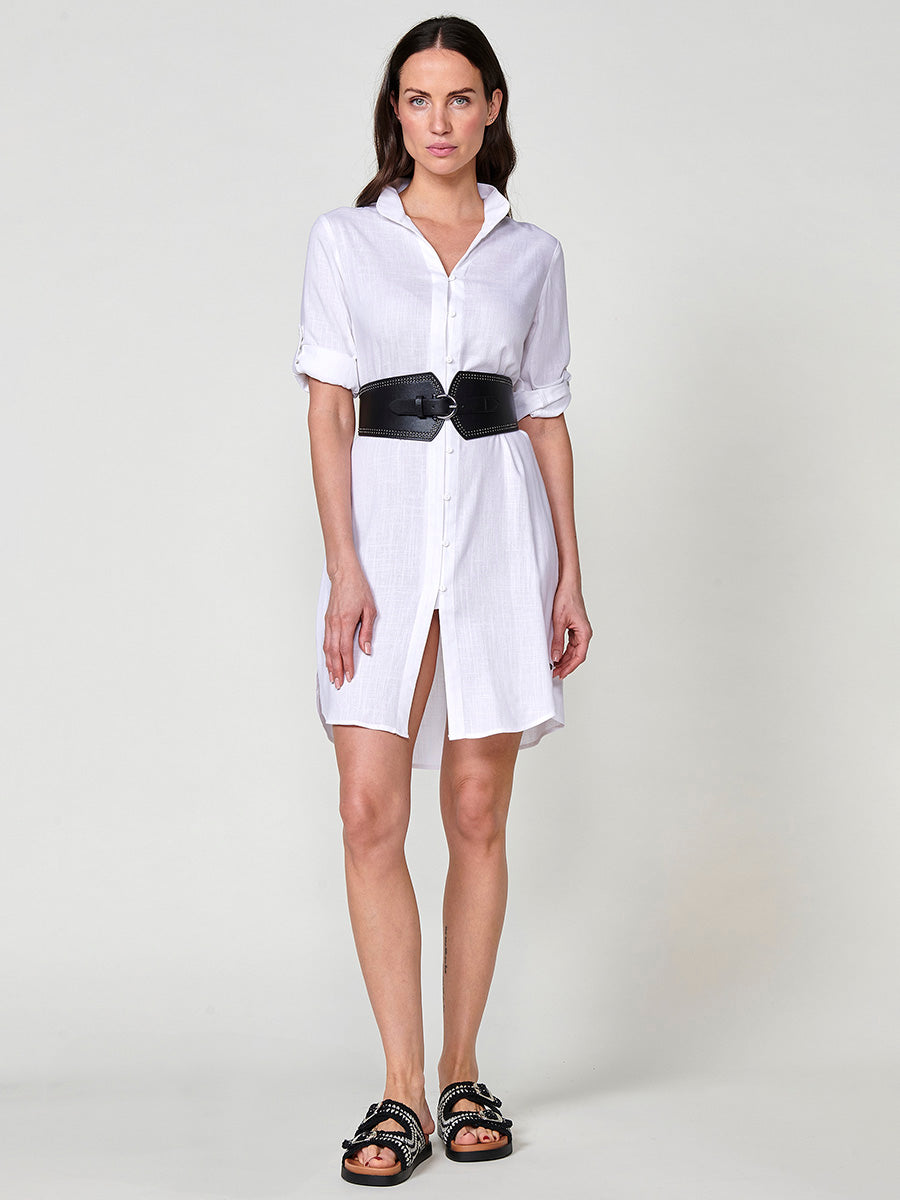 Vestido Mujer camisero de lino largo a rodilla – Koroshi 2512VS02