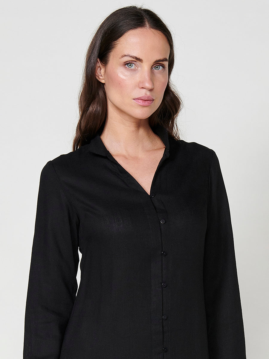 Vestido Mujer camisero de lino largo a rodilla – Koroshi 2512VS02