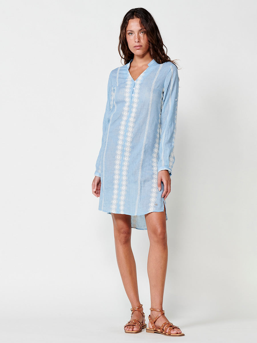 Vestido Mujer camisero largo a rodilla con cuello mao – Koroshi azul