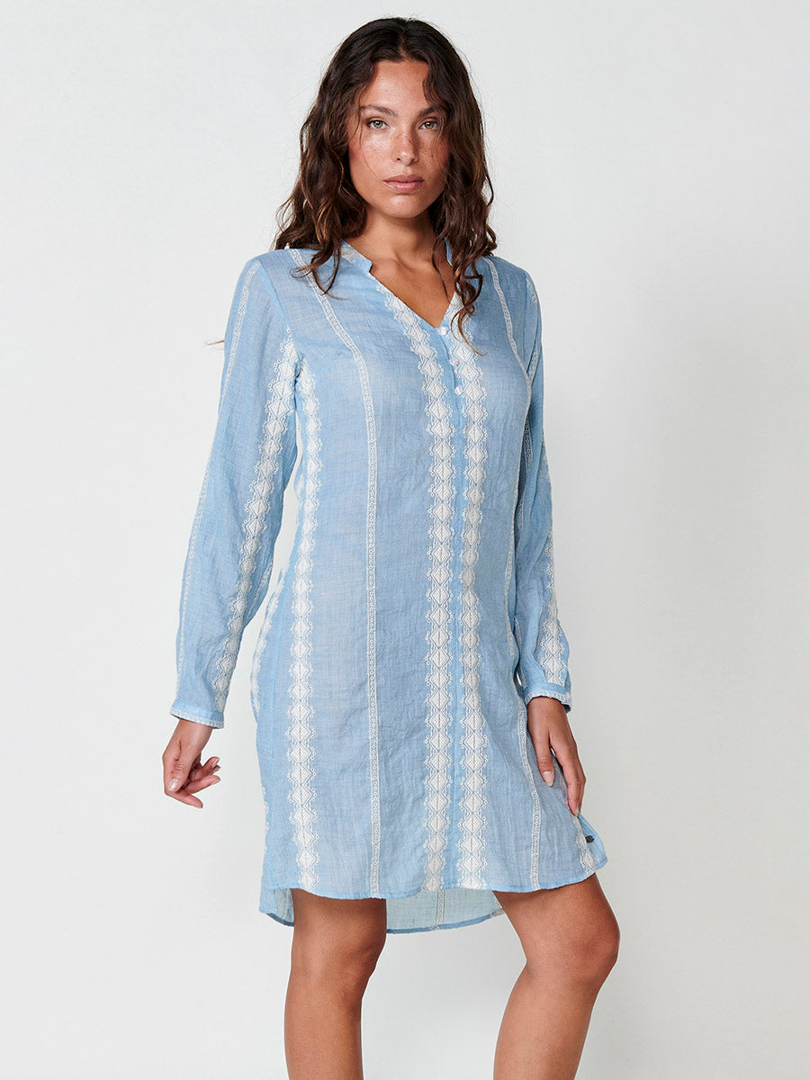 Vestido Mujer camisero largo a rodilla con cuello mao – Koroshi azul
