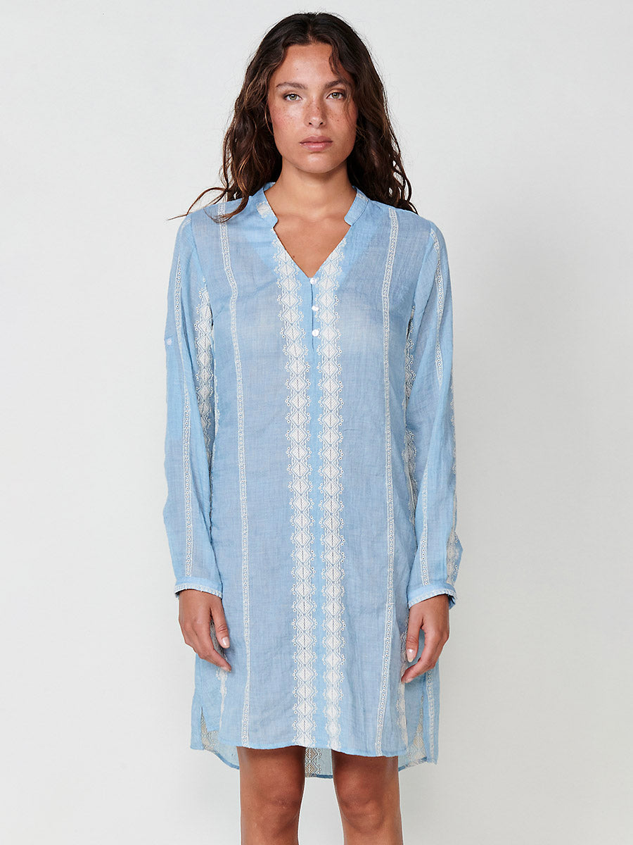 Vestido Mujer camisero largo a rodilla con cuello mao – Koroshi azul