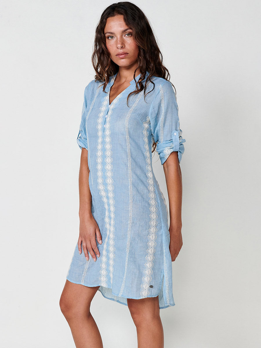 Vestido Mujer camisero largo a rodilla con cuello mao – Koroshi azul