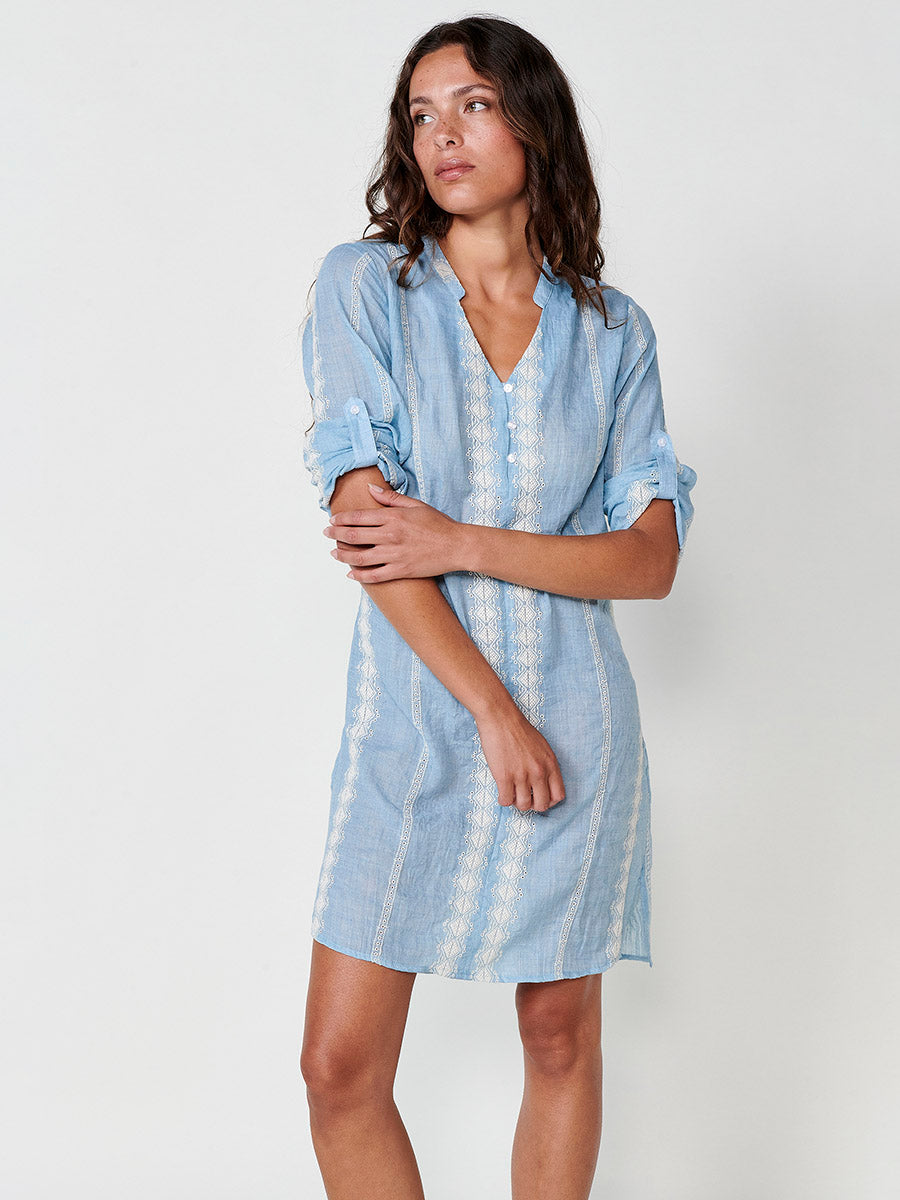 Vestido Mujer camisero largo a rodilla con cuello mao – Koroshi azul