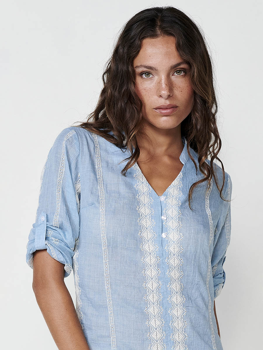 Vestido Mujer camisero largo a rodilla con cuello mao – Koroshi azul