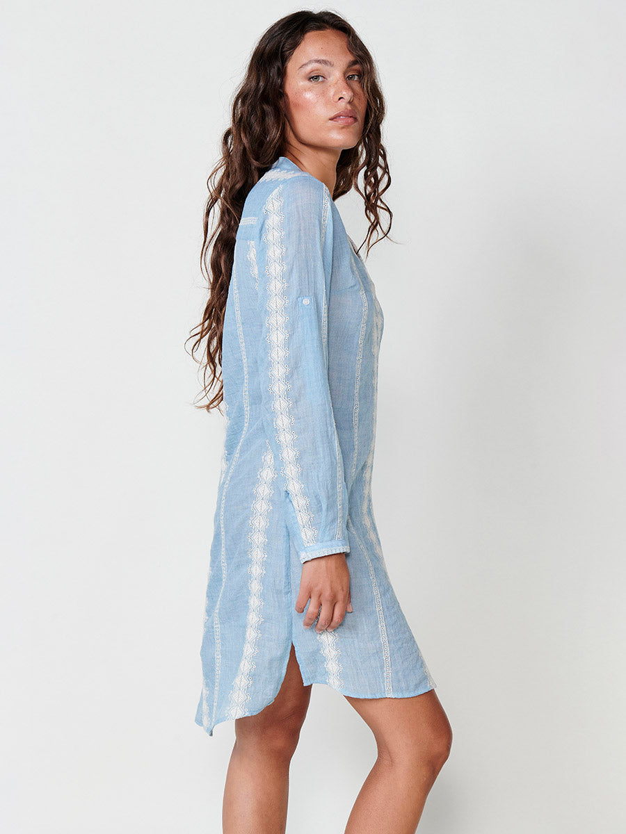 Vestido Mujer camisero largo a rodilla con cuello mao – Koroshi azul