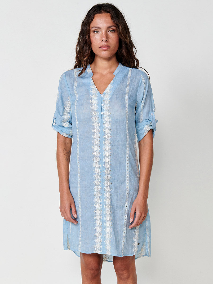 Vestido Mujer camisero largo a rodilla con cuello mao – Koroshi azul