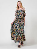 Vestido Mujer largo de gasa estampado floral – Koroshi negro