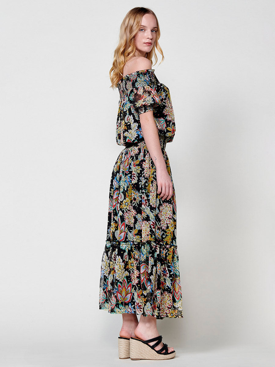Vestido Mujer largo de gasa estampado floral – Koroshi negro