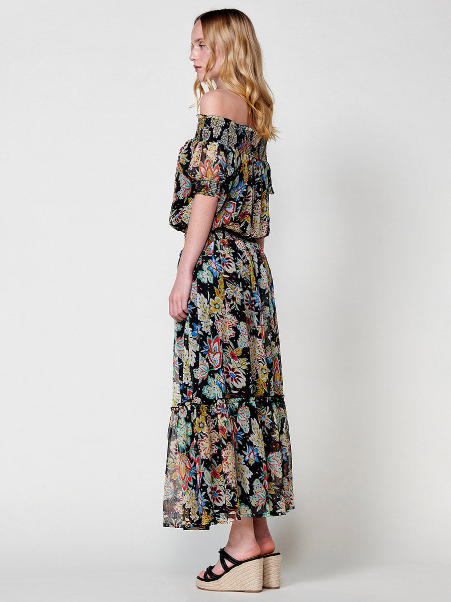 Vestido Mujer largo de gasa estampado floral – Koroshi negro